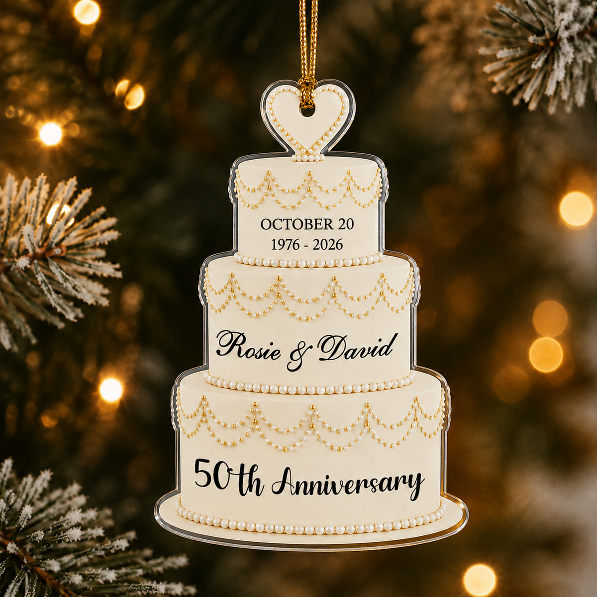 Personalized Wedding Cake Anniversary Ornament – Names, Date & Years