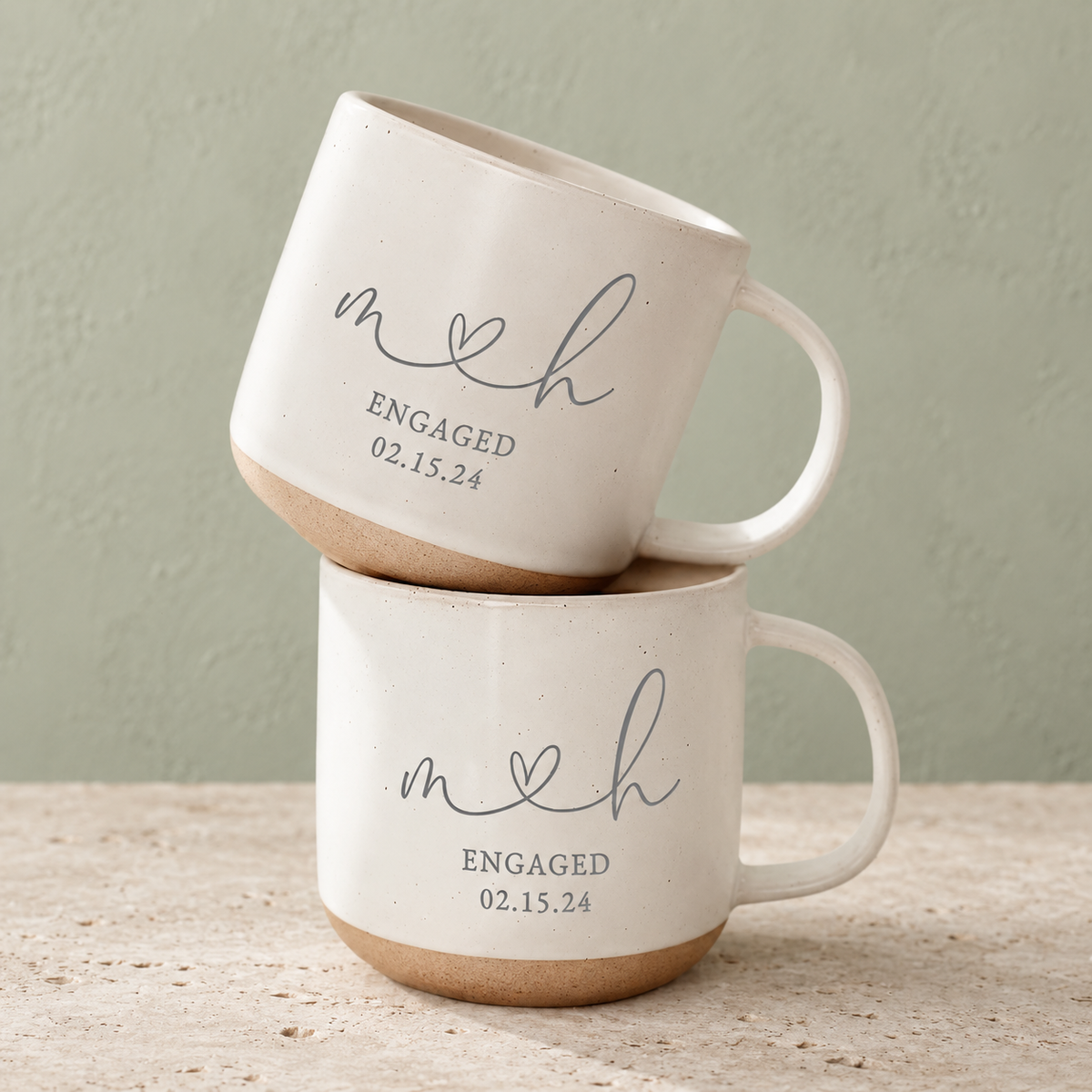 Personalized Engraved Engagement Pottery Mug – Couple Wedding Gift