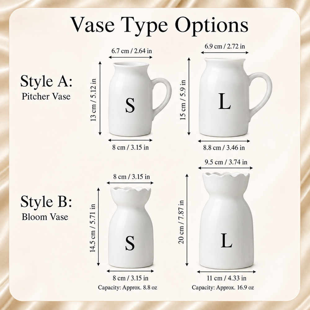 Bloom & Pitcher Vases size chart