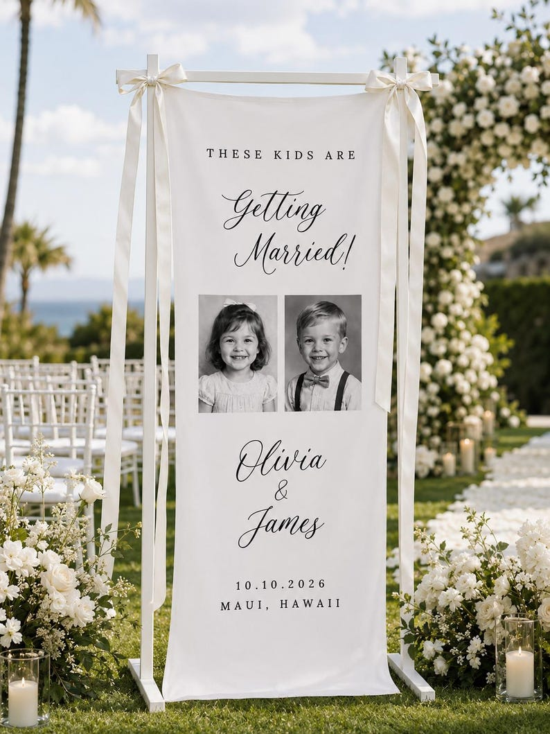 Personalized Childhood Photo Wedding Welcome Banner – Names, Date & Location