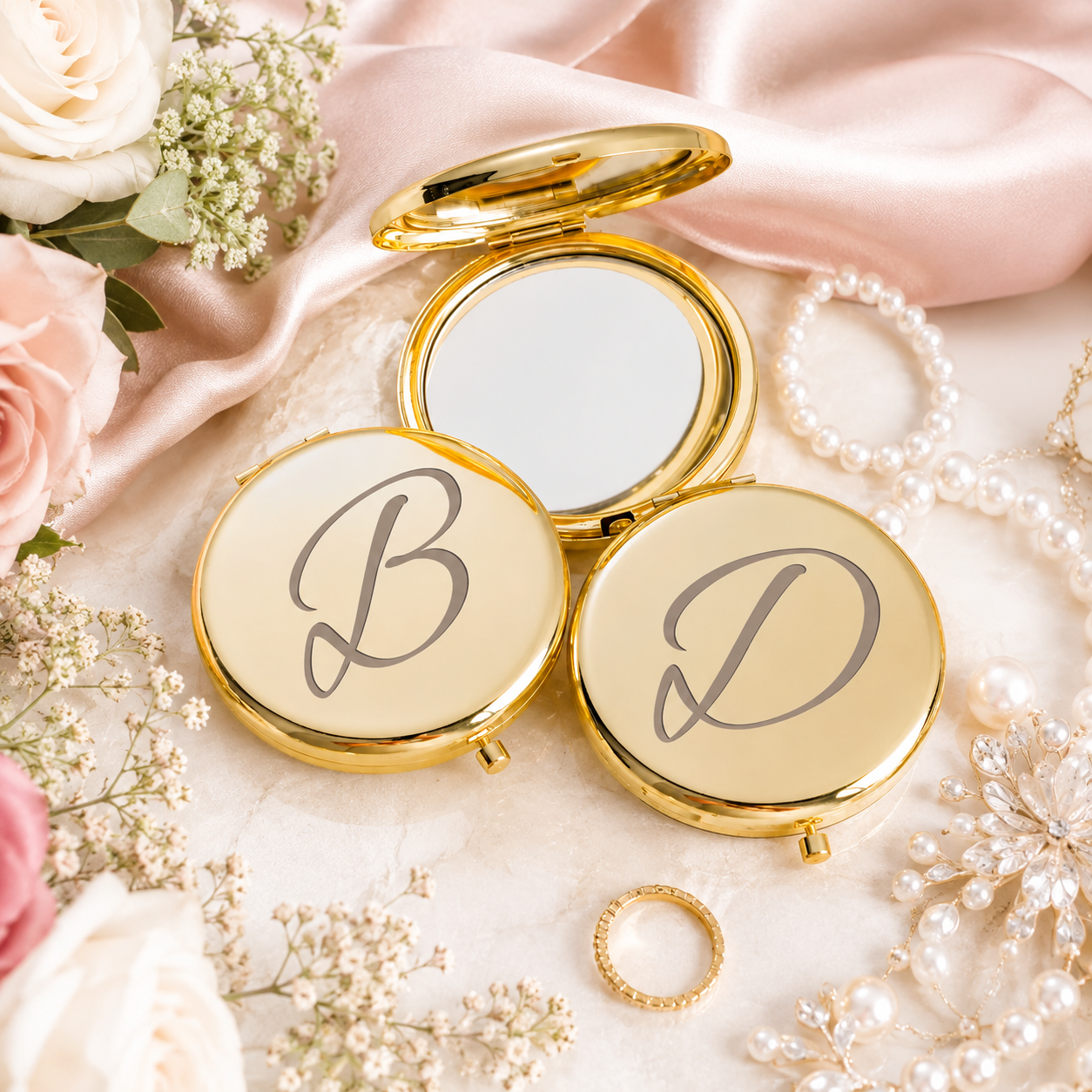Personalized Compact Mirror for Bridesmaids, Engraved Pocket Makeup Mirror, Custom Name Wedding Party Favor