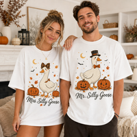 Matching Silly Goose Couple Shirts for Halloween, Mr & Mrs Goose T-Shirts, Funny Pumpkin Fall Couple Outfit, Halloween Gift for Couples
