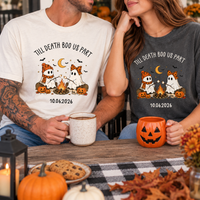 Personalized Till Death Boo Us Part Ghost Couple Shirts, Custom Wedding Date Halloween Tees, Spooky Newlywed Couple Shirt, Wedding Gift