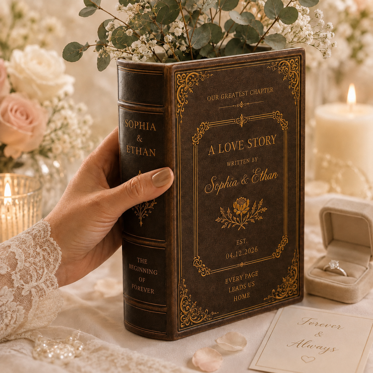 Customized Love Story Book Vase, Custom Wedding Gift for Couple, Bridal Shower Gift