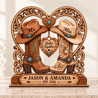 Personalized Western Cowboy Boots Wooden Plaque, Custom Mr & Mrs Wedding Keepsake, Engagement & Anniversary Gift for Couples