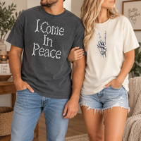 Funny Dirty Couples Shirts, I Come In Peace Skeleton Matching Tees, Spooky Halloween Couple Gift, Inappropriate Humor Tshirts Bred N Fed