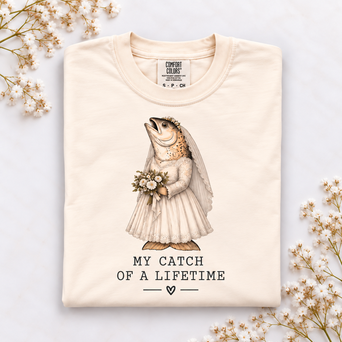 My Catch of a Lifetime bride and groom fish matching Comfort Colors tees