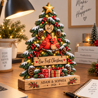 Personalized First Christmas Couple Wooden Block, Custom Names & Year Christmas Keepsake, Newlywed Gift for Couples