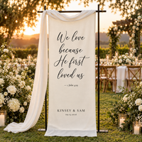 Personalized Wedding Tapestry for Christian Wedding Ceremony, 1 John 4:19 Fabric Banner, Custom Couple Names & Date Wedding Decor