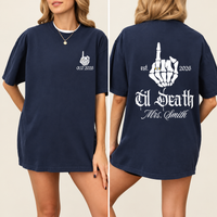 Personalized Til Death Matching Couple Shirts, Custom Mr and Mrs Names and Date Skeleton Tees, Gothic Newlywed Gift