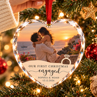 Our First Christmas Engaged Photo Ornament – Personalized Engagement Couple Gift