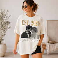 Personalized Photo Shirt for Wedding & Honeymoon, Custom Just Married Tee, Wedding Photo T-Shirt, Newlywed Couple Gift