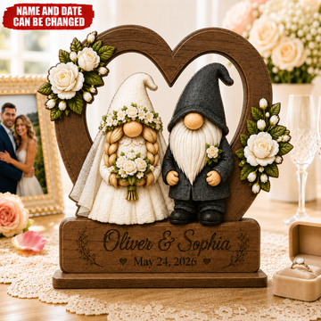 Personalized Gnome Wedding Wooden Plaque - Gift for Couple, Custom Wedding, Wedding Anniversary Gift