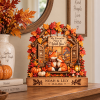 Personalized Fox Couple Wooden Block, Custom Names & Date Autumn Keepsake, Romantic Anniversary Gift for Couples