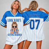 Personalized Look Who’s Getting Married Football Jersey, Custom Childhood Photo Front Name & Back Number, Bachelorette Party Bride Shirt