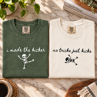 No Tricks Just Kicks & I Made The Kicker Couple Shirts – Pregnancy Announcement