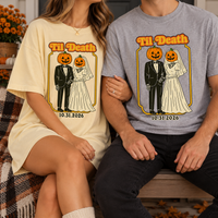 Personalized Til Death Halloween Couple Shirts, Custom Wedding Date Bride and Groom Tees, Matching Newlywed Gift