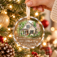 Personalized New Home Ornament – First Christmas House Portrait