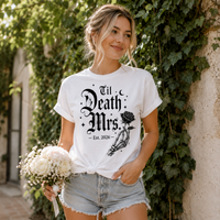 Matching Til Death Mr & Mrs Shirts for Wedding, Custom Year Gothic Couple T-Shirts, Newlywed Gift for Bride Groom, Halloween Wedding Shirts