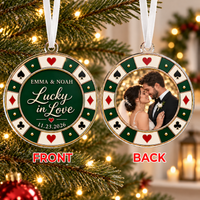 Custom Couple Wedding Anniversary Ornament,Photo Poker Chip Ornament,First Christmas Keepsake,Engagement Gift,Wedding Decor,Xmas Tree Decor