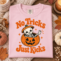 No Tricks Just Kicks Halloween Shirt – Baby Skeleton Pumpkin Tee
