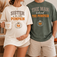 Custom Growing A Little Pumpkin T-Shirt, The Man Behind Tee, New Parents Gift, Pumpkin Couple Shirt, Autumn Mama Shirt