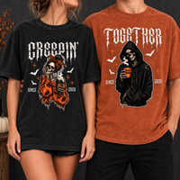 Personalized Creepin’ Together Couple Shirts, Custom Year Skeleton Halloween Tees, Matching Spooky Gift
