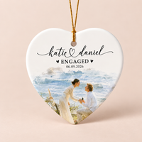 Custom Photo Engagement Ornament, Engaged Christmas Ornament, Engagement Gift For Couple, Watercolor Couple Photo Ornament