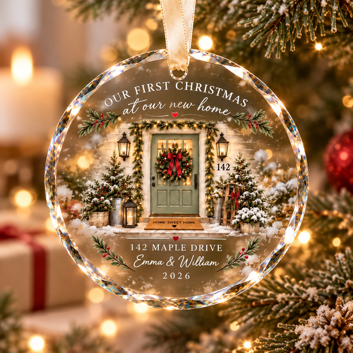 Personalized First Christmas New Home Ornament – Custom Address Keepsake