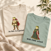 Funny Christmas Medieval Frog Pregnancy Announcement Shirts - Matching Mom and Dad to Be Tees