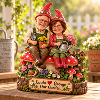 Personalized Our Garden Gnome Couple Wooden Block – Anniversary Gift