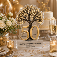 Personalized Tree of Life Acrylic Plaque Keepsake for 50th Anniversary, Custom Couple Names & Years Golden Wedding Anniversary Gift for Parents Grandparents