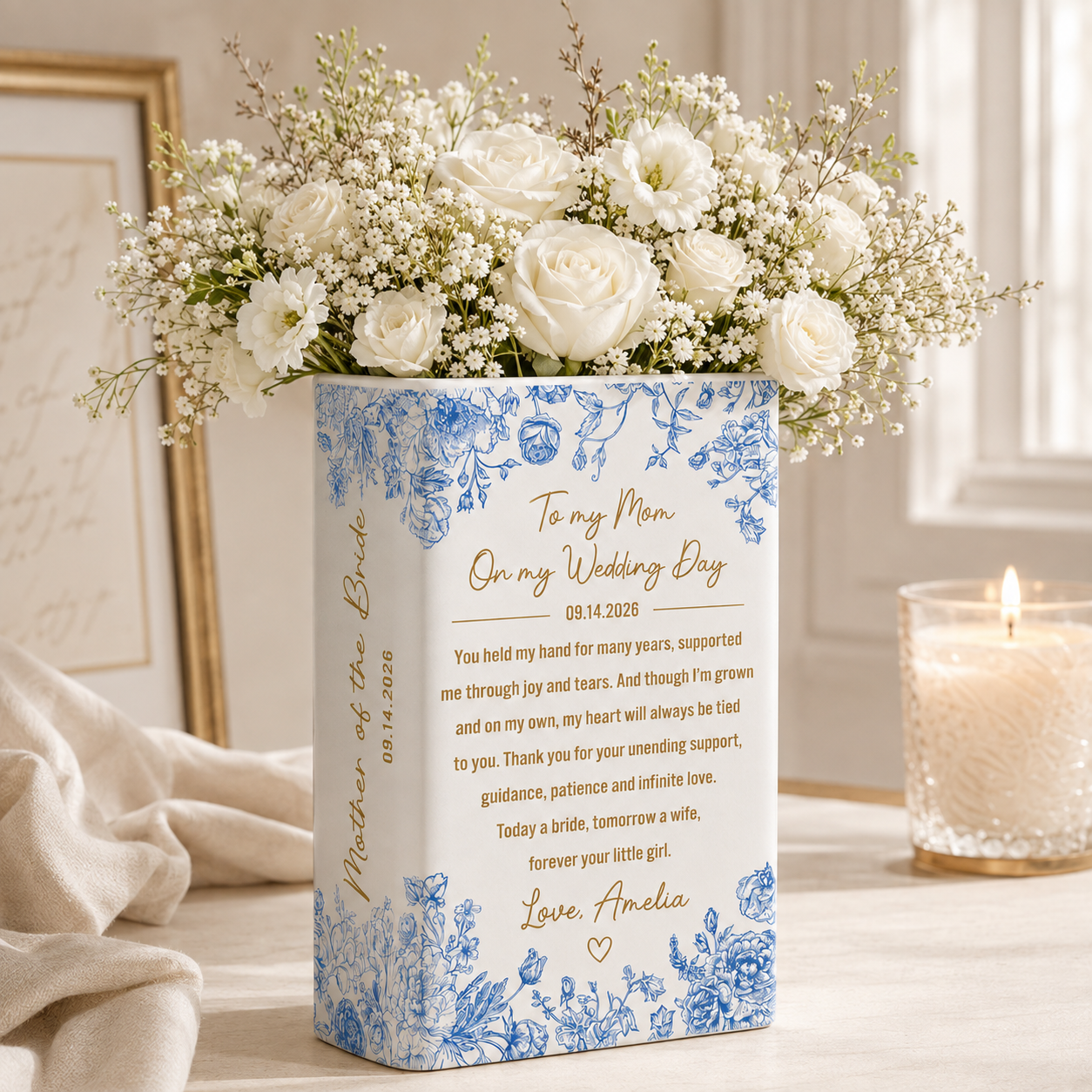 Custom Mother Of The Bride Gift, Personalized Mother Of The Groom Ceramic Book Vase Wedding Favors Gift For Mom