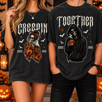 Personalized Creepin’ Together Couple Shirts, Custom Year Skeleton Halloween Tees, Matching Spooky Gift