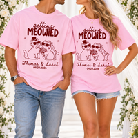Personalized Getting Meowied Wedding Shirts, Custom Names and Date Cat Couple Tees, Matching Bride and Groom Gift