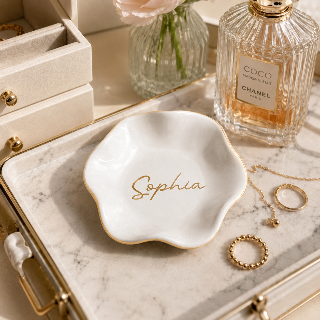 Personalized Ceramic Ring Dish, Custom Jewelry Tray with Gold Engraving, Wedding Ring Holder, Engagement Gift for Her, Mr and Mrs Gift