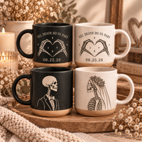 Personalized Skeleton Bride & Groom Mug, Till Death Do Us Part Wedding Cup, Custom Date Couple Mug, Gothic Wedding Gift