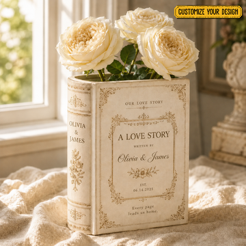 Personalised Love Story Ceramic Book Vase, Custom Wedding Gift for Couple, Bridal Shower Gift, Engagement Wedding Gift, Bridesmaid Gift