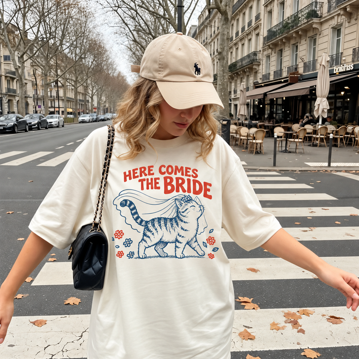 Here Comes the Bride Comfort Colors T-Shirt, Cat Bride Wedding Shirt, Wedding Gift for Bride, Bridal Shower Tee, Bachelorette Party Shirt, Wedding Weekend Gift