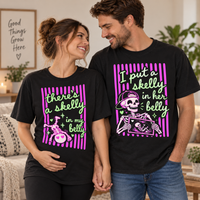 Skeleton Halloween Pregnancy Announcement Couple Shirts, Spooky Mama & Dad Matching Tees, Funny Pregnant Comfort Colors T-Shirts