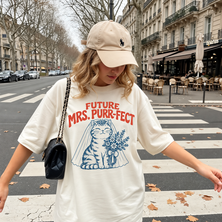 Future Mrs. Purrfect Comfort Colors T-Shirt, Cat Bride Engagement Shirt, Engagement Gift for Cat Loving Bride, Bridal Shower Tee, Bachelorette Party Shirt