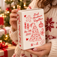 First Christmas Together book vase with custom initials and date close-up