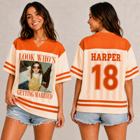 Personalized Look Who’s Getting Married Football Jersey, Custom Childhood Photo Name & Number Bride Shirt, Bachelorette Party Bridal Gift**
