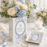 Custom Toile de Jouy Family's Name Ceramic Book Vase