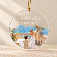 Custom Photo Engagement Ornament, Engaged Christmas Ornament, Engagement Gift For Couple, Watercolor Couple Photo Ornamentt