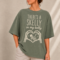 There’s a Skelly in My Belly Shirt, Halloween Pregnancy Announcement Tee, Skeleton Baby Maternity Tee, Spooky Mom to Be Gift
