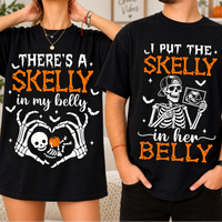 Skelly in My Belly Halloween Pregnancy Couple Shirts