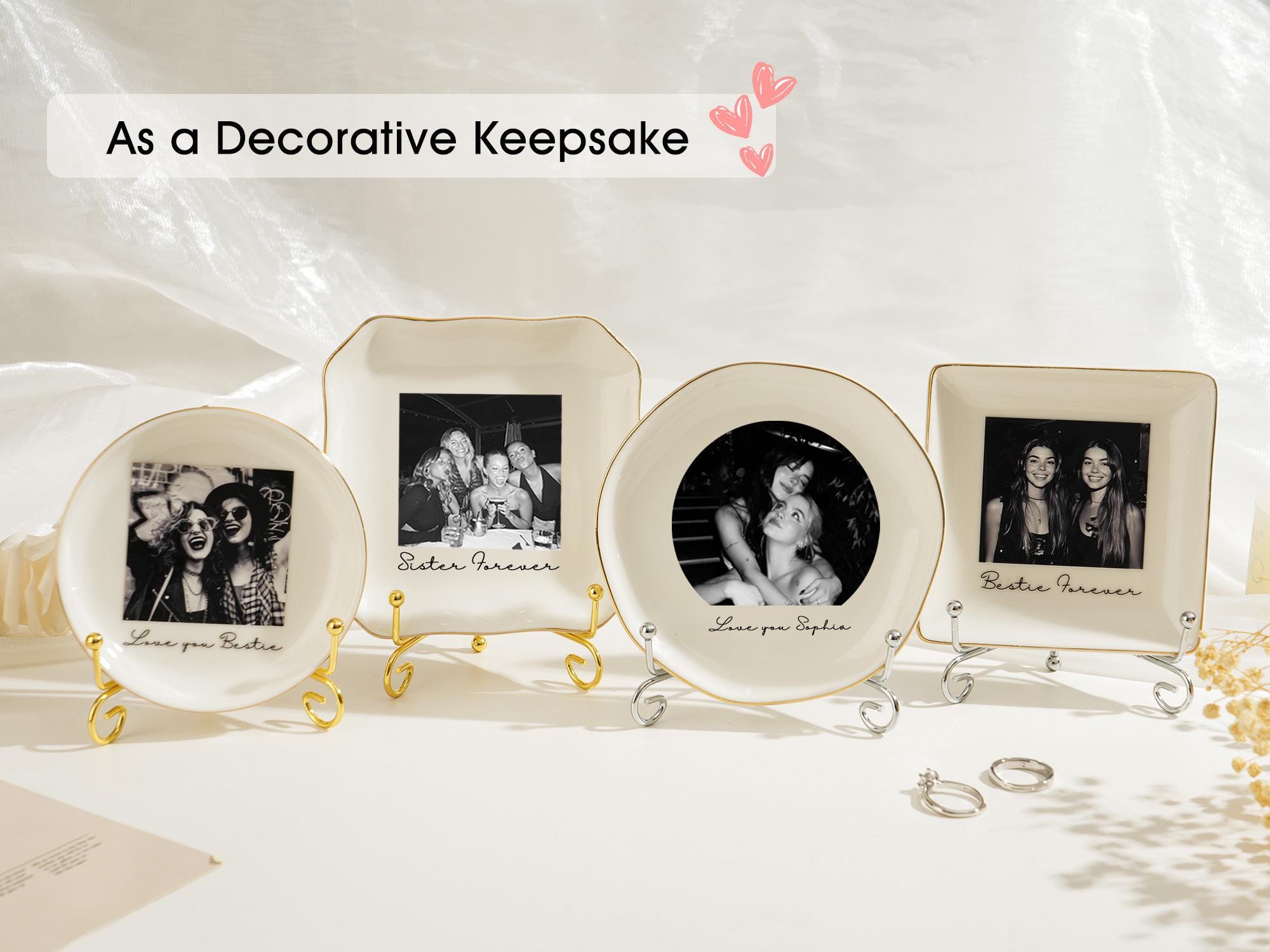 Personalised Photo Trinket Dish with Stand: Custom Jewelry Ring Dish, Wedding Gift, Bridesmaid Proposal, Trinket Tray for Best Friend/Bestie