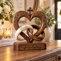 Personalized Christian Heart Cross Wooden Block, Custom Names & Wedding Date, Interlocking Rings Wedding Keepsake, Anniversary Gift for Couple