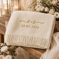 Personalized Knit Blanket, Custom Name & Date Throw, Cozy Gift for Couples, Friends & Family, Wedding, Newlywed or Anniversary Keepsake